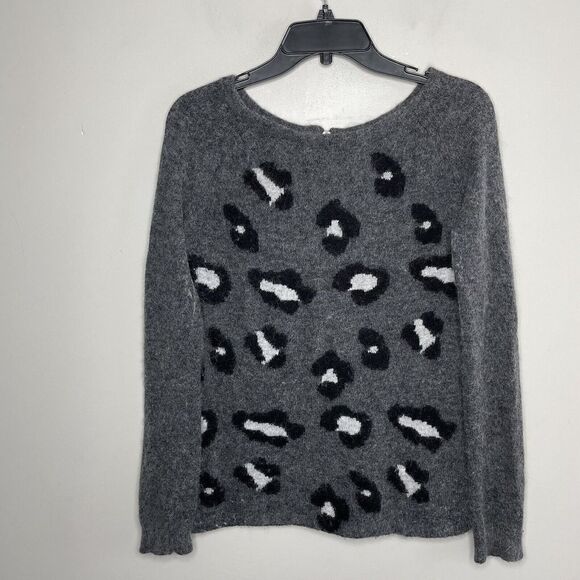 ELLA MOSS Womens Gray Leopard Sweater Rear Zip Wool-Angora Blend Soft Small S - Picture 2 of 8